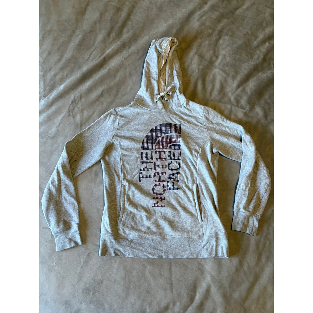 The North Face Womens Gray Graphic Logo Pullover Hoodie Size Small